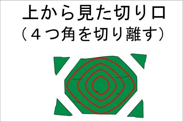 縦の両サイドから切り込みを入れた画像（上からの視点）